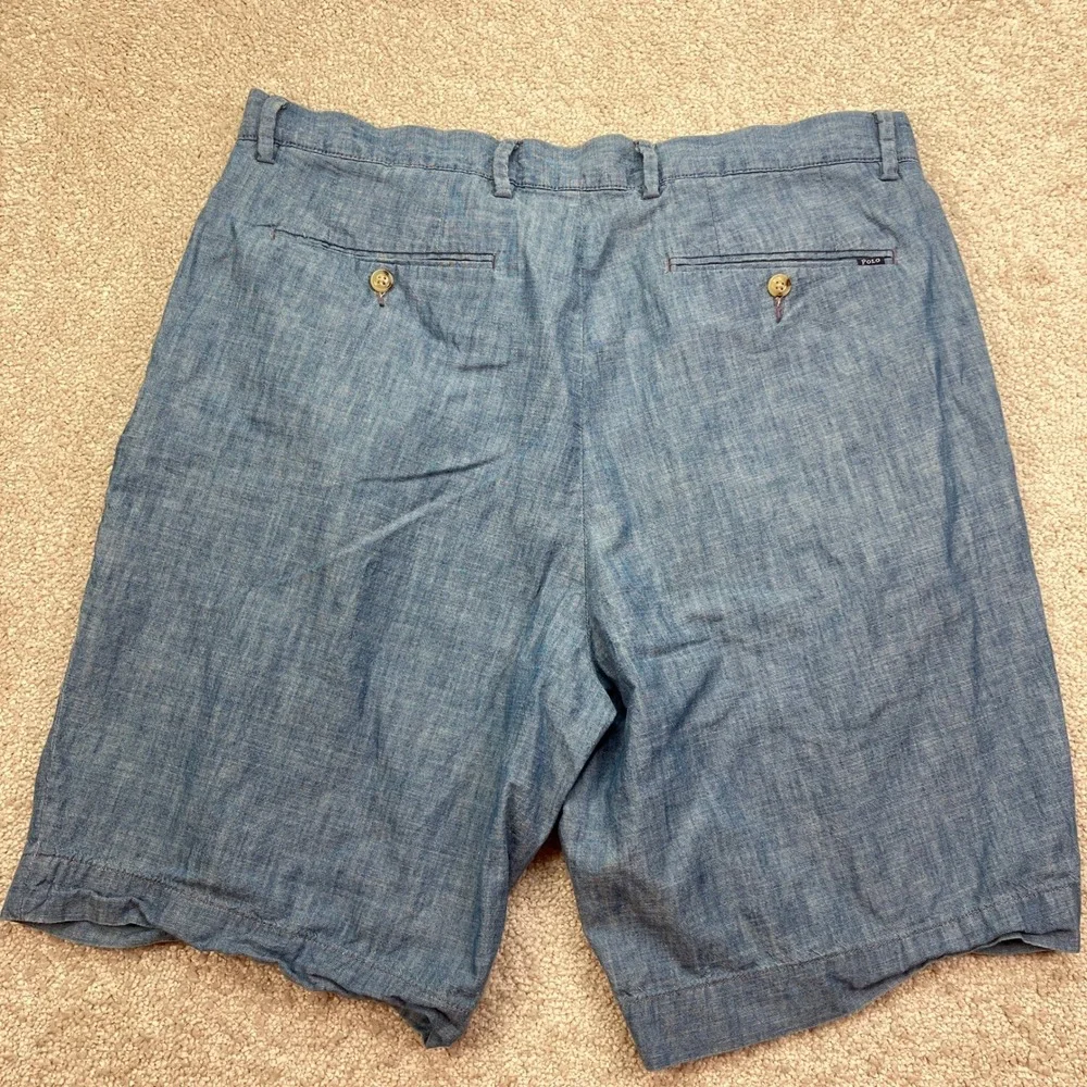Polo Ralph Lauren Mens 33 Shorts Blue Classic Fit Cotton Chambray Flat Front